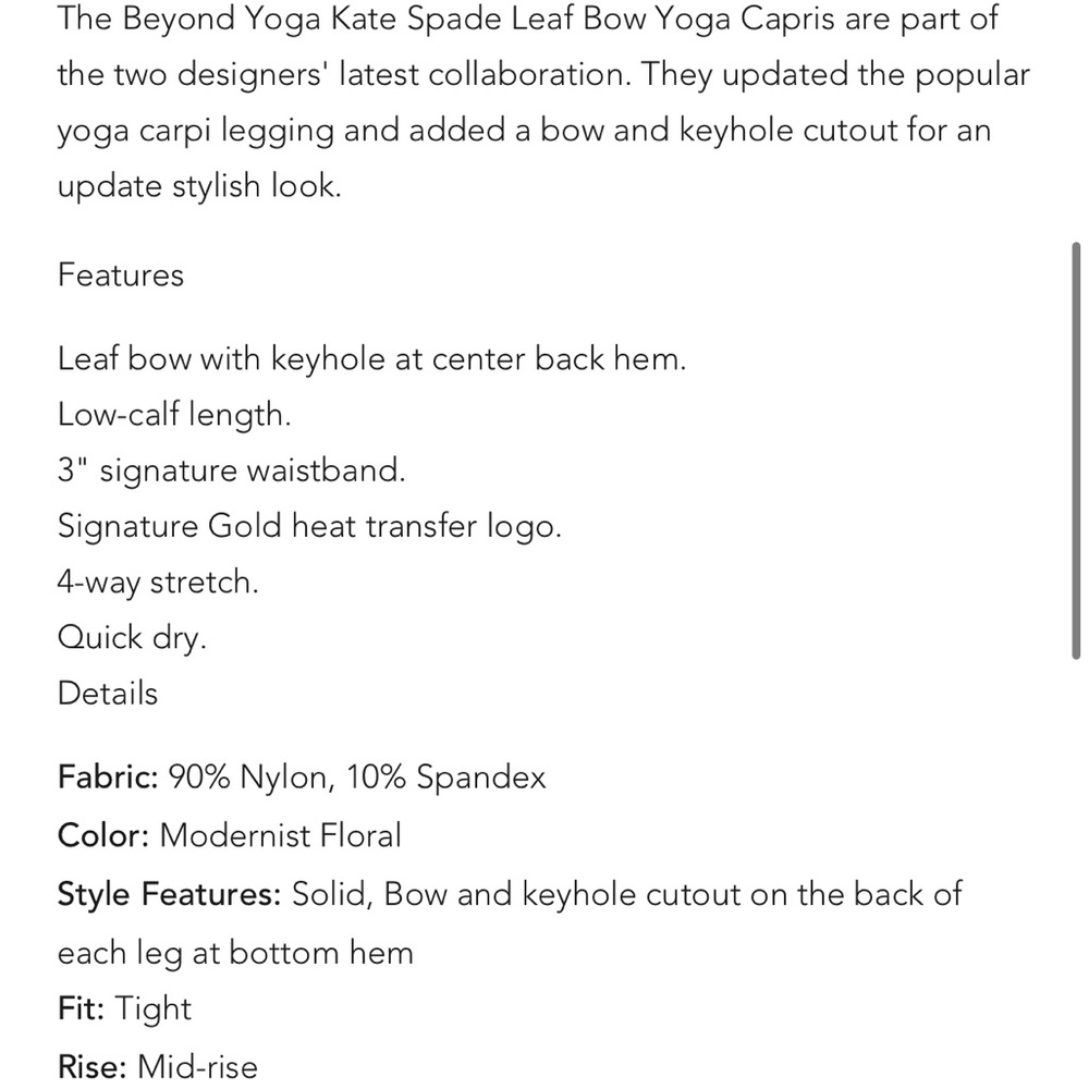 Kate Spade beyond Yoga leaf bow yoga capri leggings - Picture 9 of 9